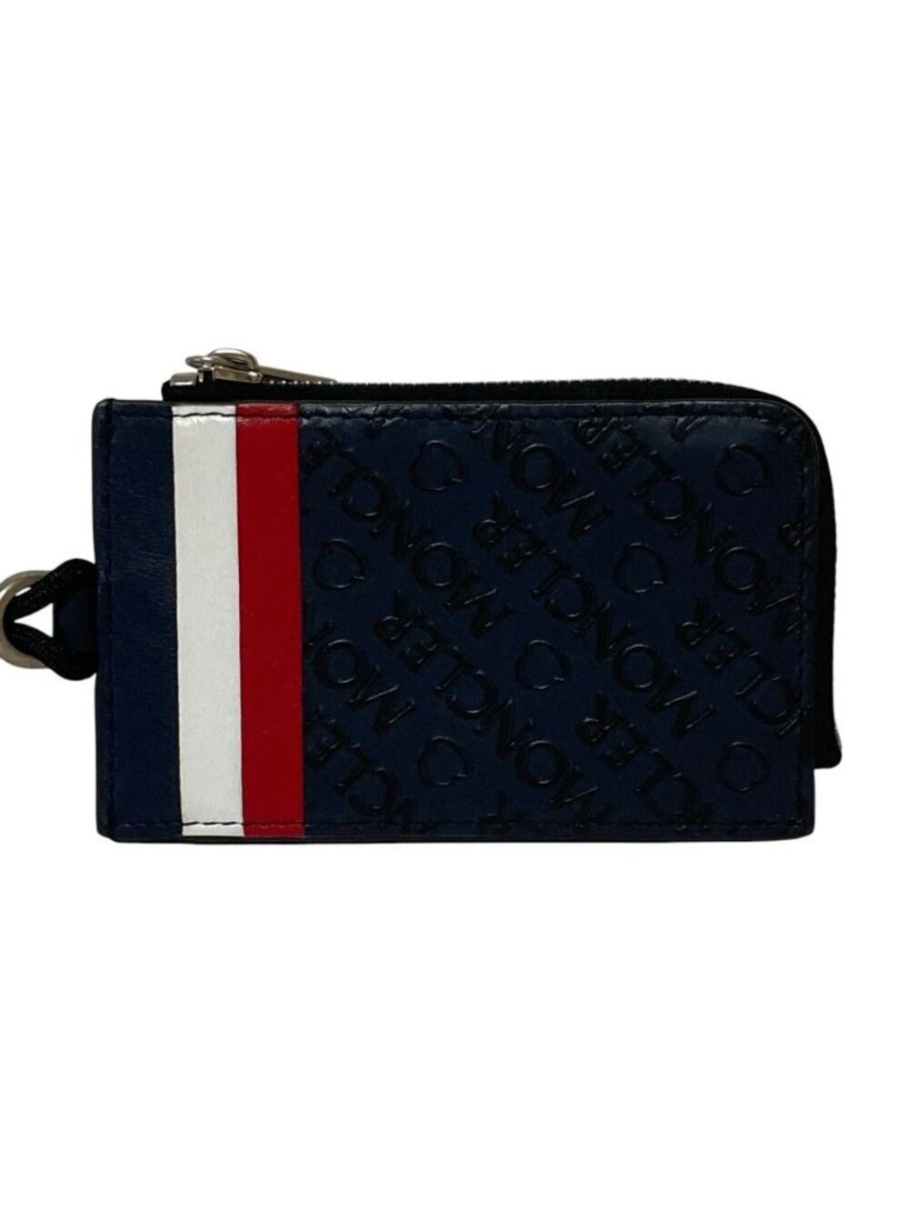 Moncler CC Case Tricolor Embossed Logo Leather Card Coin Purse Navy